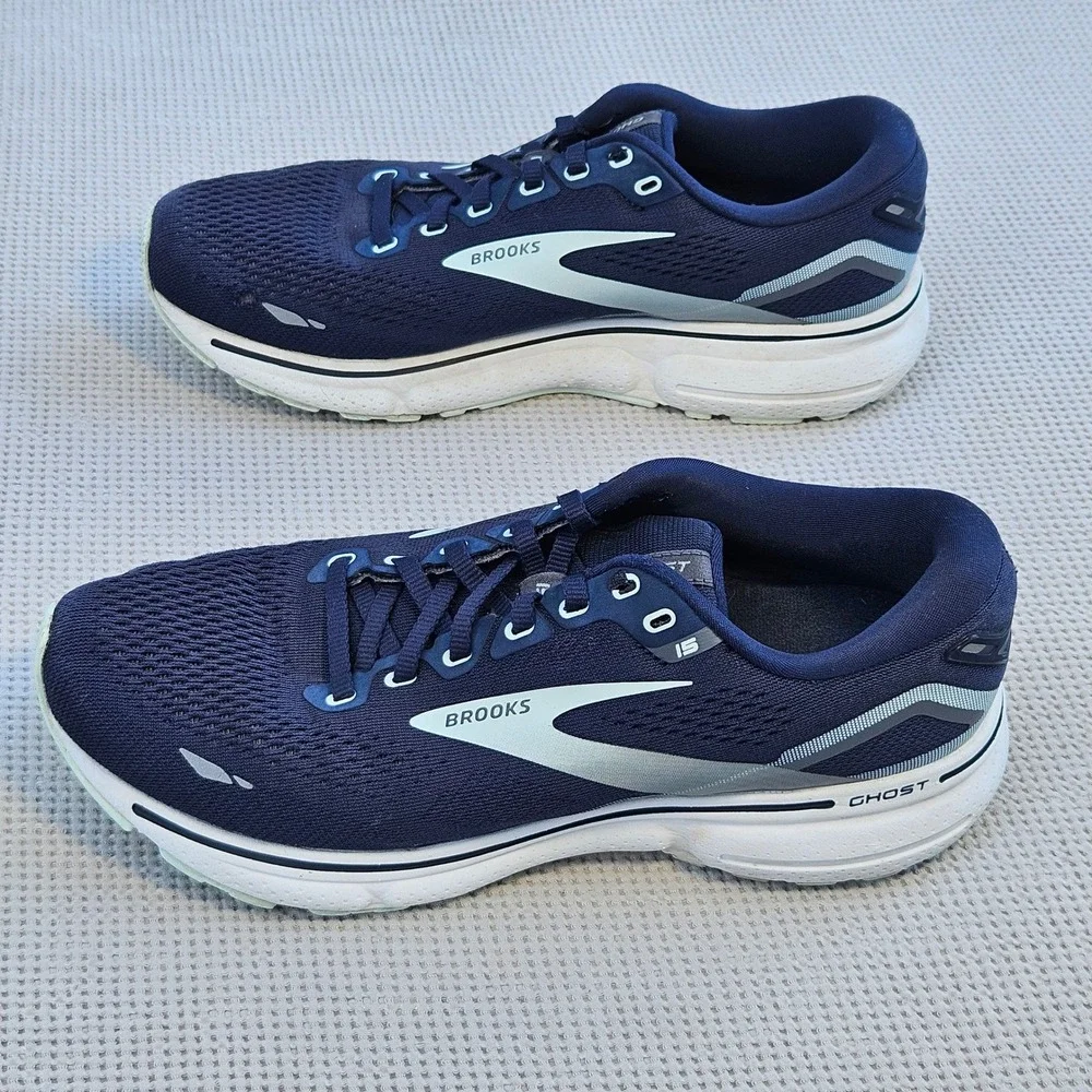 Brooks Ghost 15 Mens 9.5 Wide D Navy Blue Running Shoes 1203801D450 Sneaker
